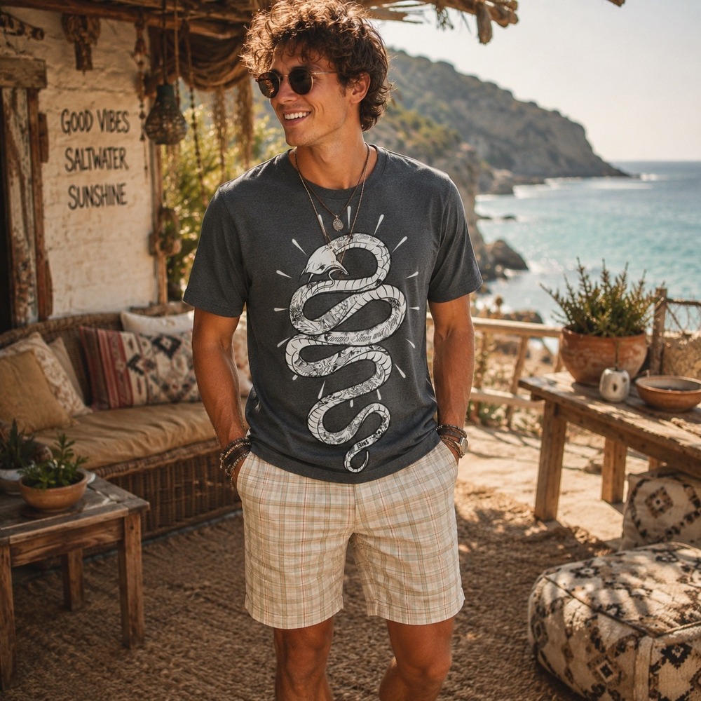 Famous Stars and Straps Mens Snake Graphic T-Shirt Grey Size Medium FSAS Tee‎
